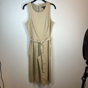 Banana Republic Linen Blend Cropped Wide Leg Sleeveless Jumpsuit Tan Belt Size 6
